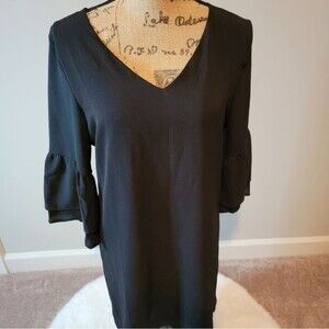 Belongsci black dress with ruffle sleeves